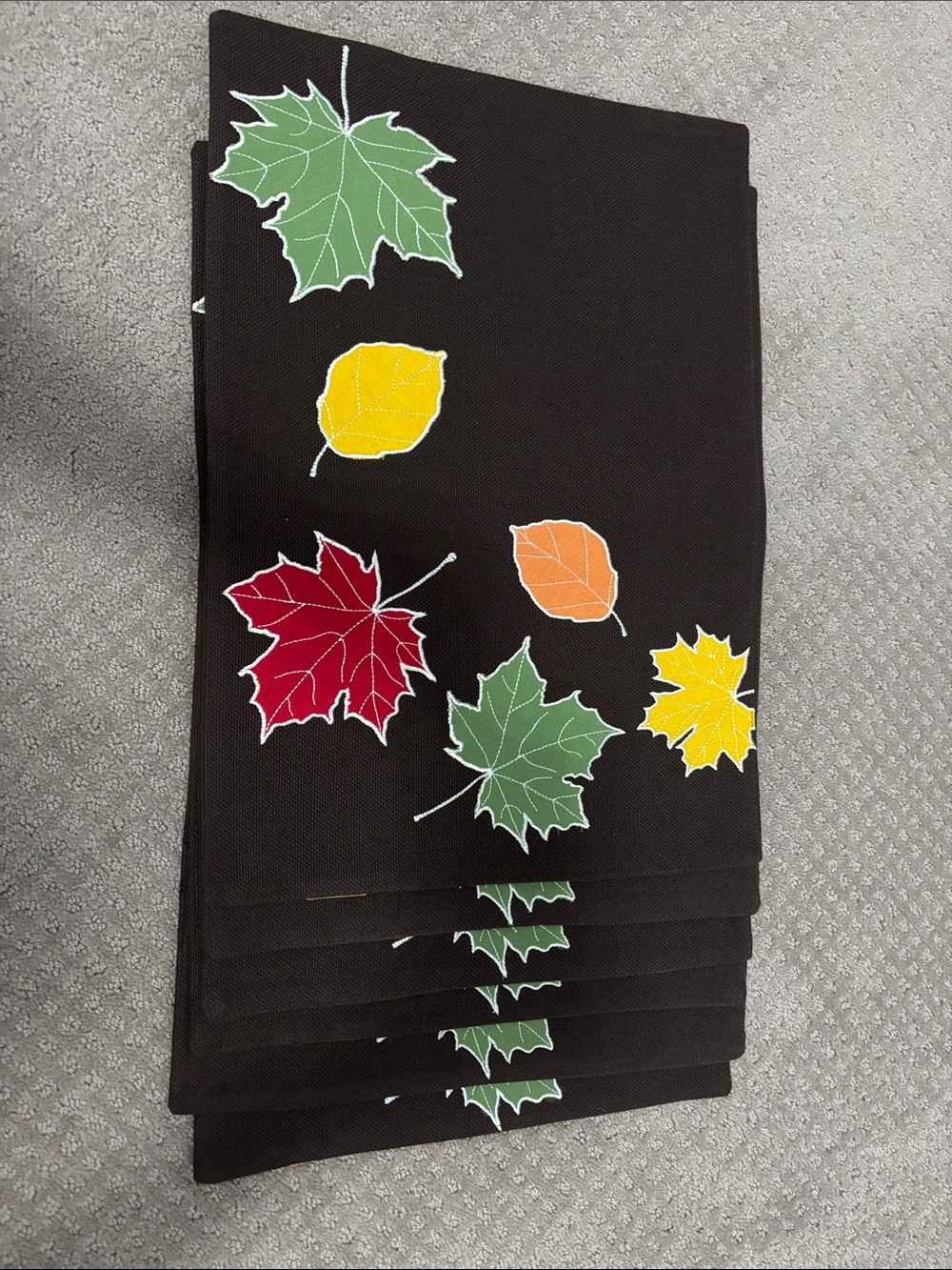 Autumn Leaf set 6 placements. Dark brown with Multicolor Leaves